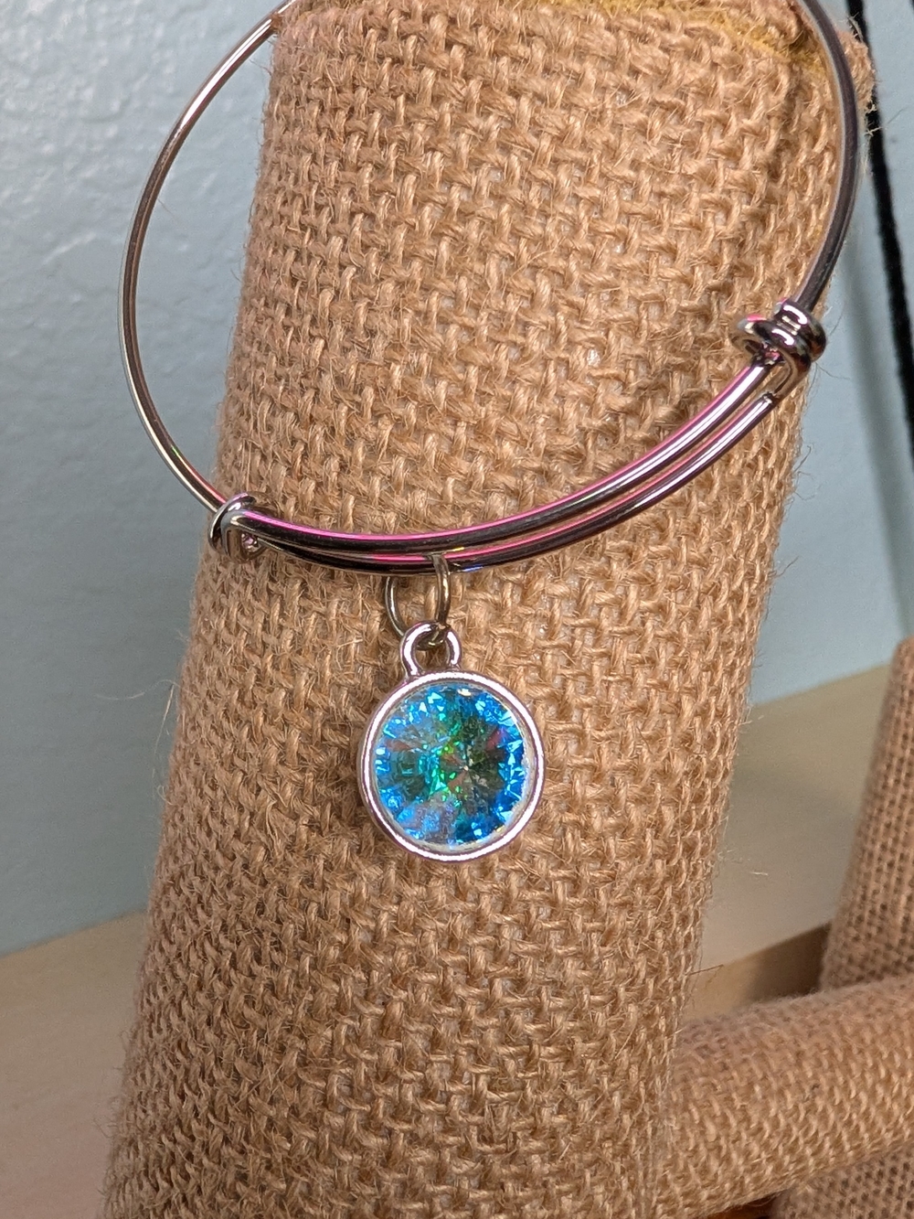 [FREE SHIPPING] OOAK Sterling Silver Mint Seafoam Swarovski Crystal Bangle